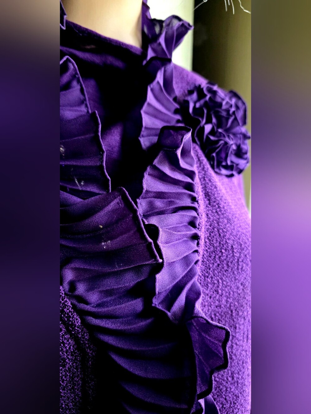 St. John Purple Ruffle Knit Jacket Size 2 + Coordinating Wool Blend Top - Picture 2 of 10
